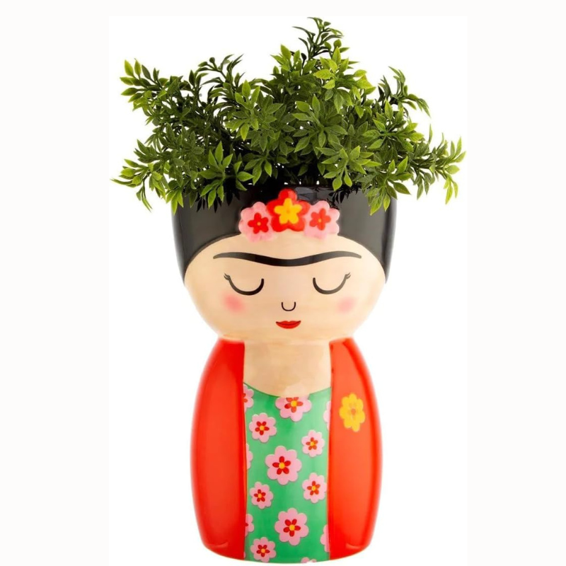 Macetero Frida kalho con planta de pelo colorido y bonito para regalos