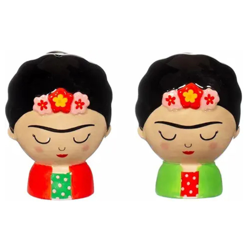 Set de sal y pimienta Frida Kahlo - Diseño colorido inspirado en el arte mexicano.