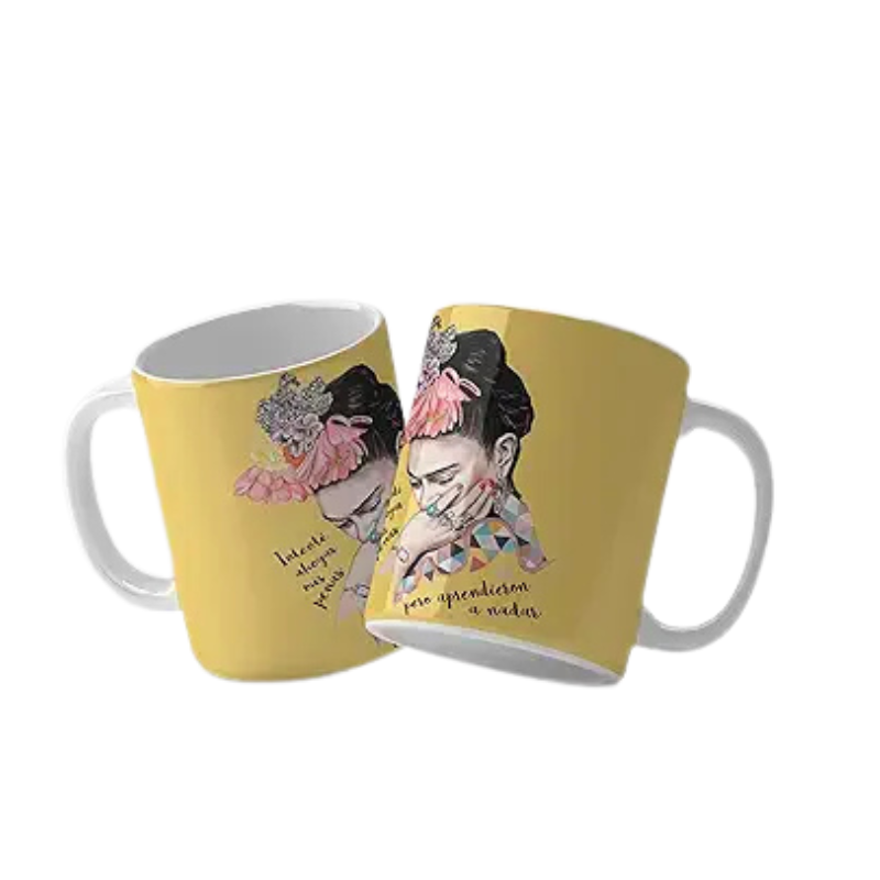 Taza con frase 'Intenté ahogar mis penas, pero aprendieron a nadar' de Frida Kahlo