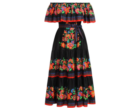 Vestido Mexicano bordado negro para mujer