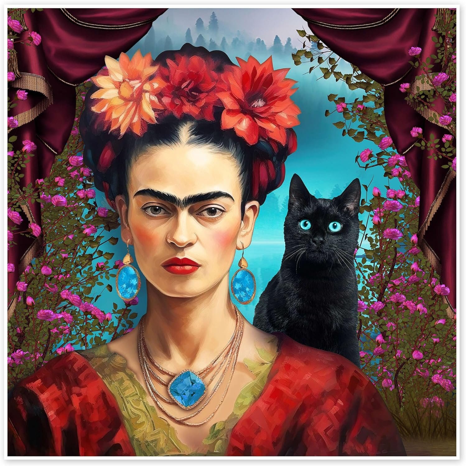 Frida y el gato - póster Frida kahlo - mejores pósters Frida kahlo