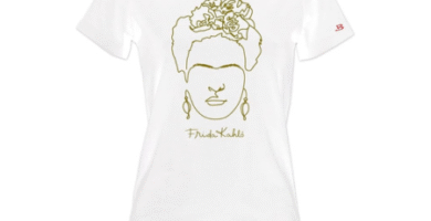 Camiseta Frida Kahlo Blanca y dorada
