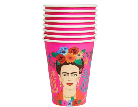 vasos de papel fiesta Frida Kahlo - decoracion tematica frida kahlo